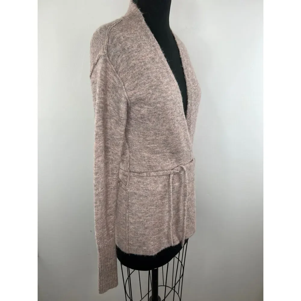 Wilfred Free GiGi Wrap Cardigan Pink Fuzzy Knit Long Sleeve Wool Alpaca Small S